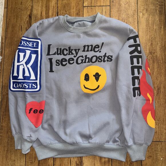 Kanye West Lucky Me I See Ghost Crewneck Sweater Gray 22x25 Medium - Picture 1 of 6